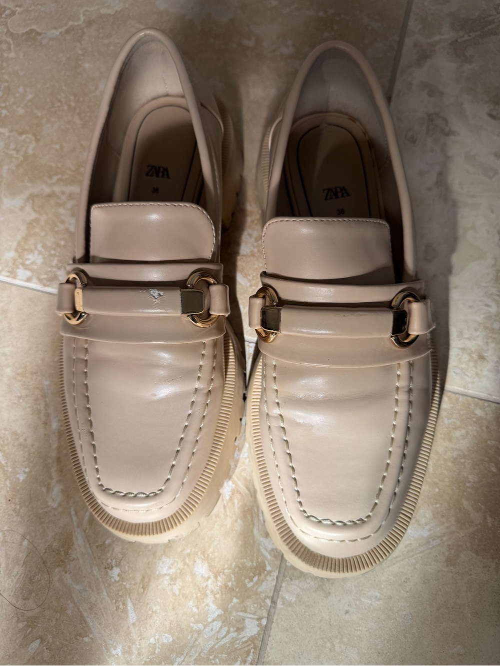 Zara Cream Leather Bit-Detail Loafers